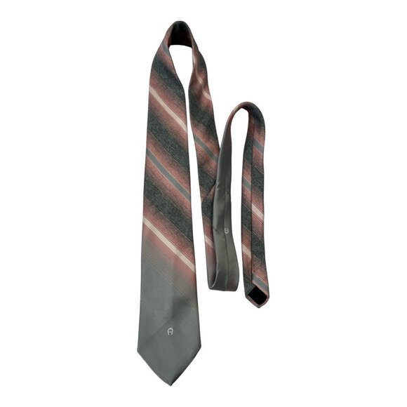 Vtg Etienne Aigner Men’s Tie – 1976 Gray Red Striped Necktie, 55” Long - Picture 1 of 5